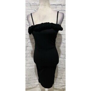 Planet Gold Women's Faux Fur Trim Black Midi Dress size Small